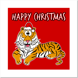 Christmas Tiger Santa Hat Safari Funny Wildlife Posters and Art